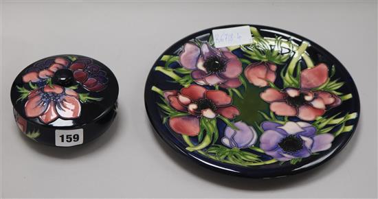 A Moorcroft anemone bowl and cover and a dish
